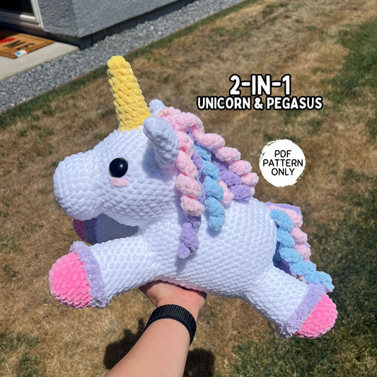 2-in-1 Jumbo Unicorn & Pegasus Crochet Pattern