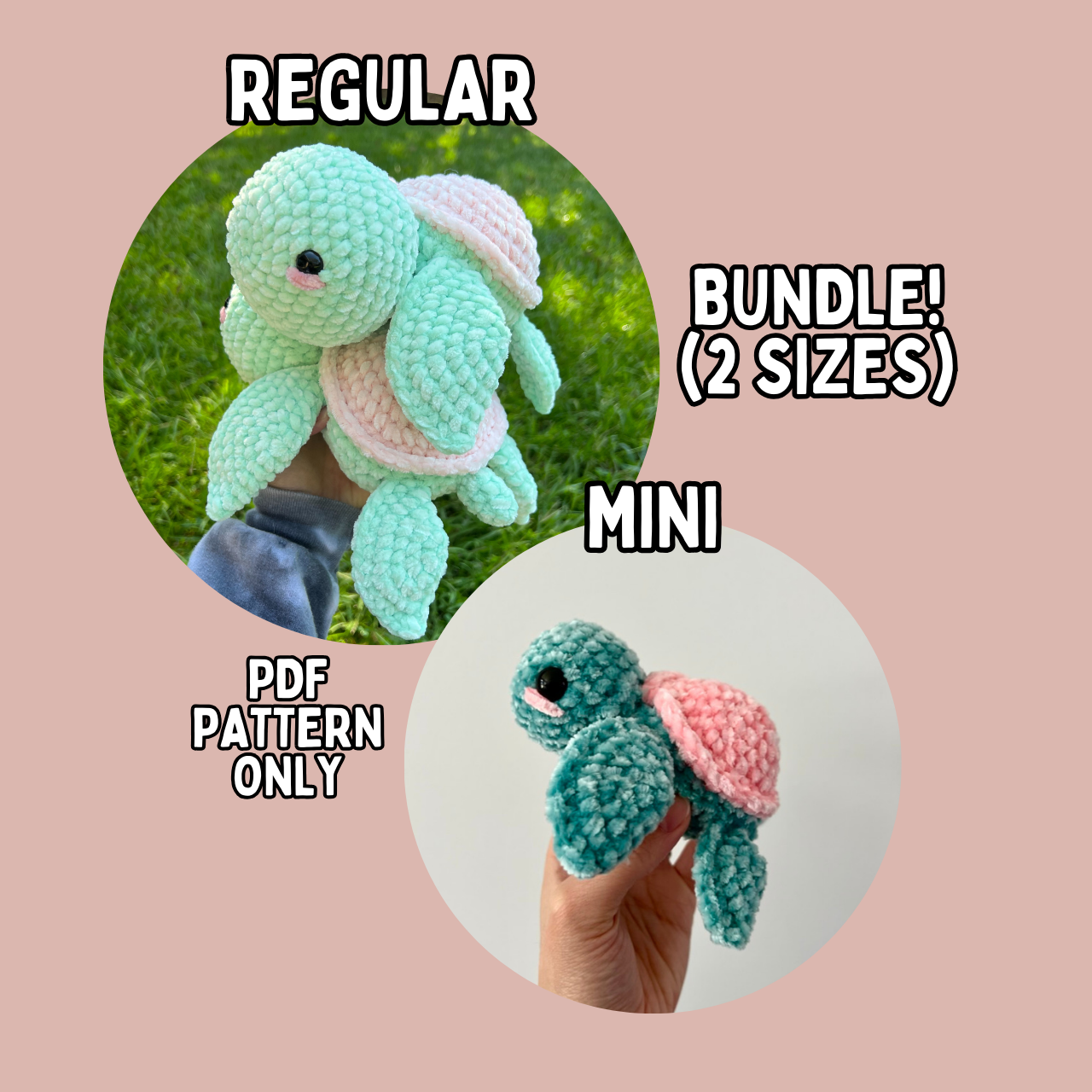 BUNDLE Regular & Mini Turtle Crochet Patterns