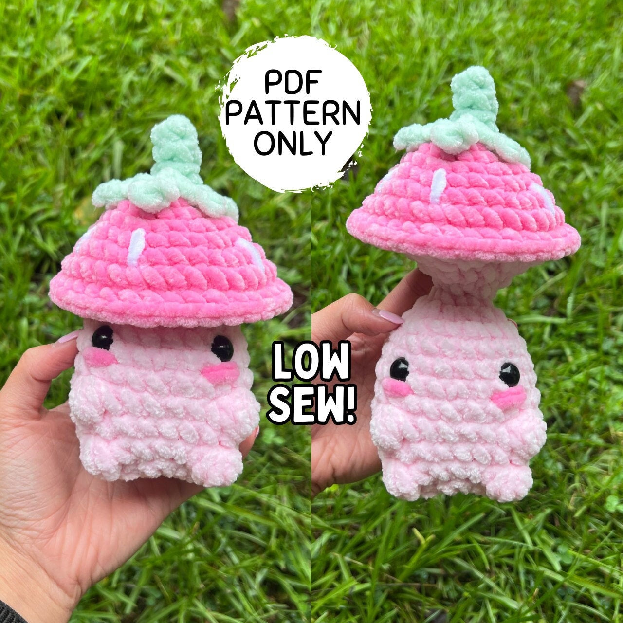 Strawberry Mushroom Pop Crochet Pattern (Low Sew)