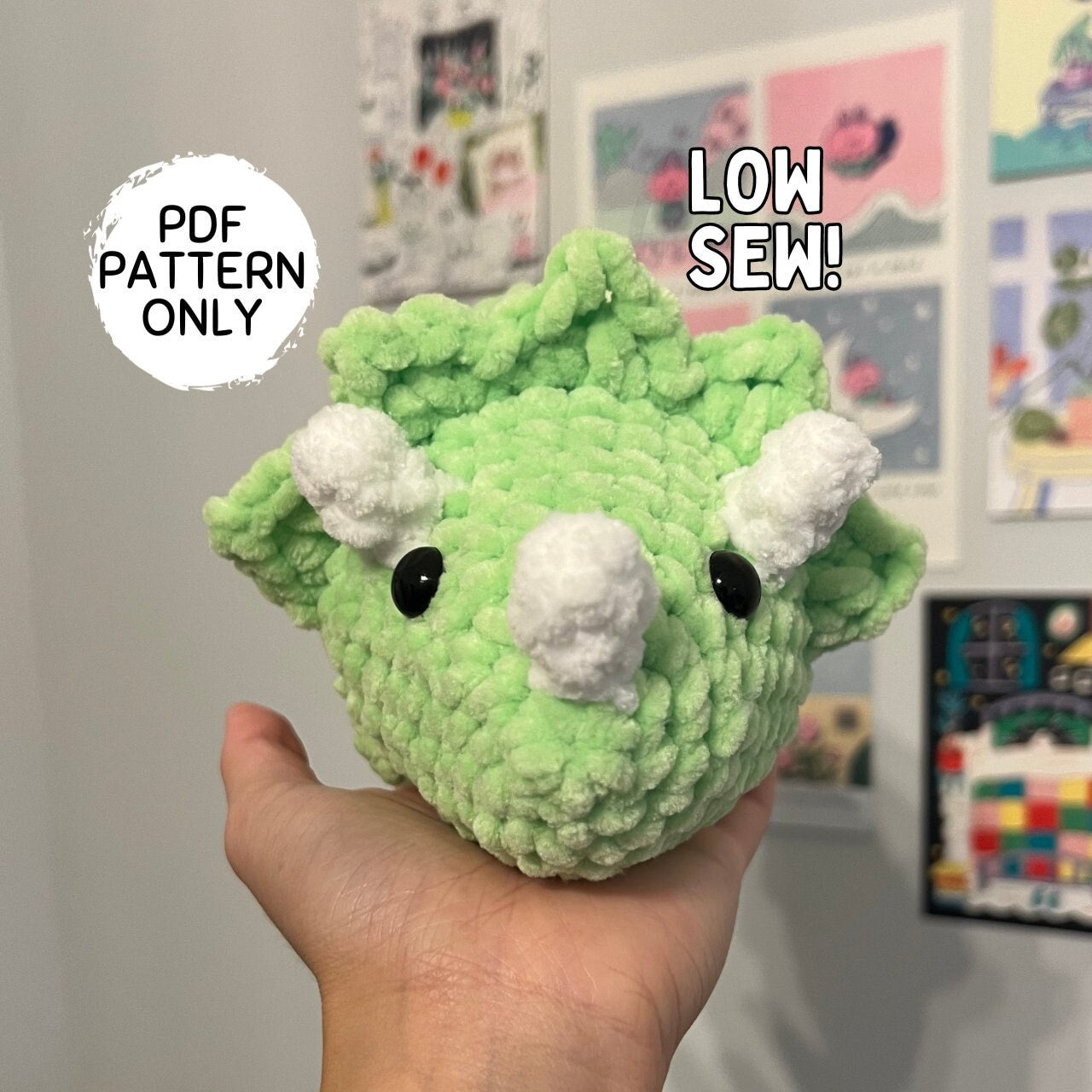 Regular Size Triceratops Crochet Pattern Low Sew