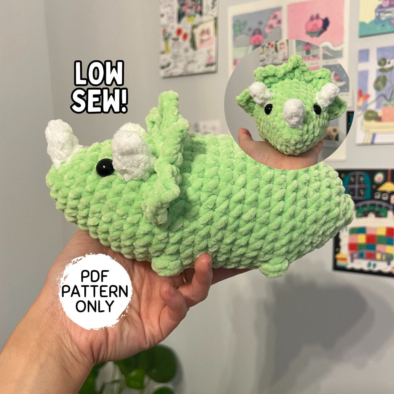 Regular Size Triceratops Crochet Pattern Low Sew