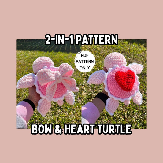 2-in-1 Bow and Heart Turtle Crochet Pattern