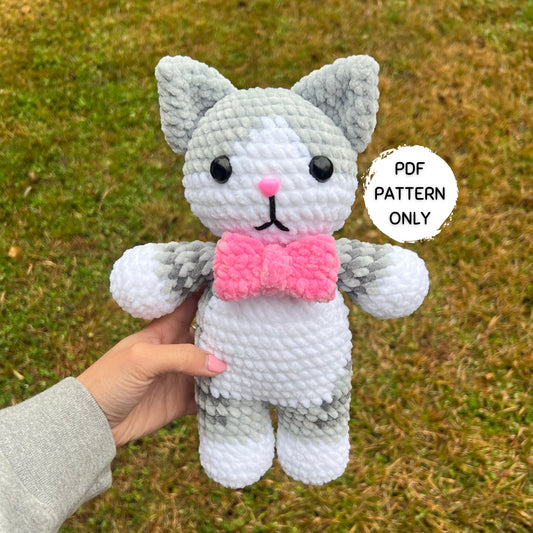 Cat Crochet Pattern with Bow Tie (Low Sew) Crochet Pattern